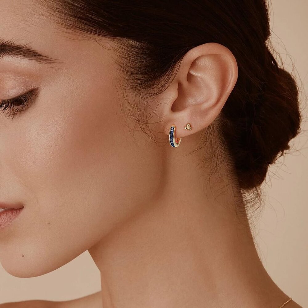 14K Gold Plated Huggie Hoop Earrings with Cubic Zirconia for Women - Lightweight - Picture 8 of 8